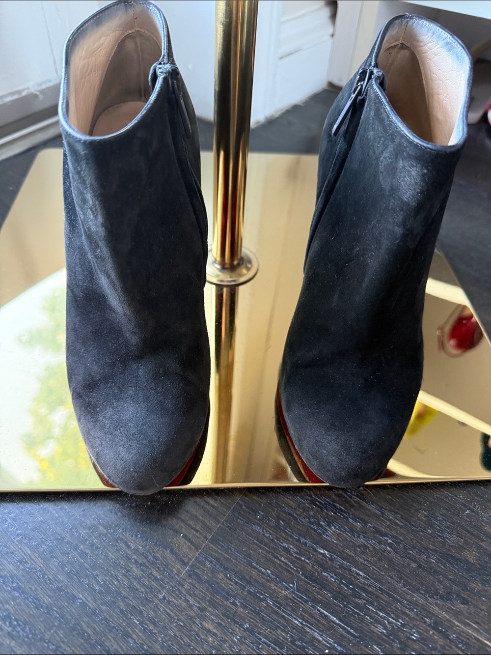 Christian Louboutin Black Suede Ankle Booties with Red Sole - Picture 2 of 6